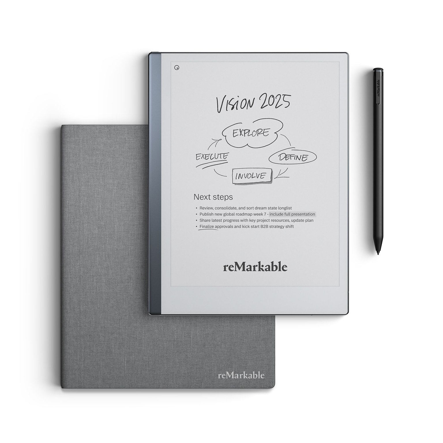 reMarkable 2 10.3 Paper Tablet with Marker Plus and Polymer Weave Book Folio, Gray (RM114M)