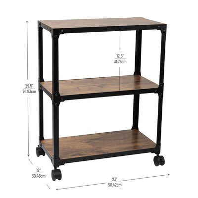 Mind Reader 3 Tier Rolling Cart Wood Metal Utility Cart, Black (WDMTCART3T-BLK)