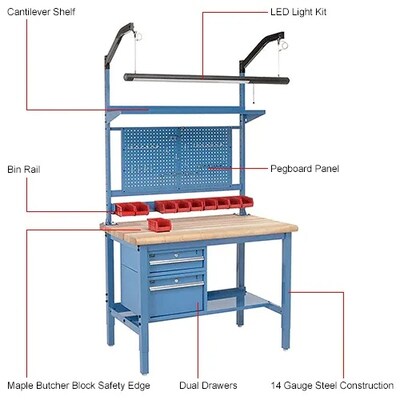 Global Industrial Production Workbench, 60"W x 30"D, Maple Safety Edge, Blue (319311BL)
