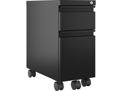 Hirsh 2-Drawer Mobile Vertical File Cabinet, Letter/Legal Size, Lockable, 21.75"H x 10"W x 19.88"D, Black (22651)