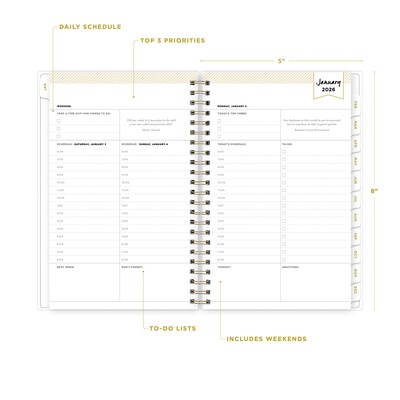 2026 Blue Sky Day Designer 5" x 8" Daily & Monthly Personal Planner, Rugby Stripe Navy Frosted (103623-26)