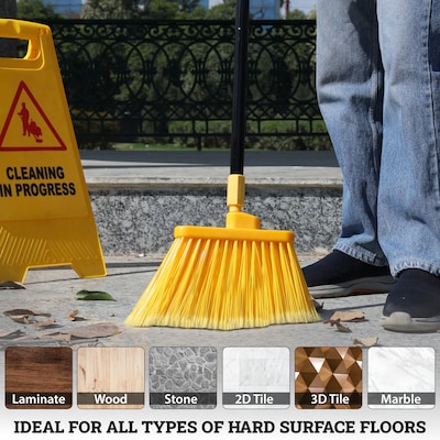 BISON LIFE Indoor/Outdoor 13 Polypropylene Bristle Flagged Angled Broom, Yellow/Black (BPHD-KIT-ANBR-EXH-1)