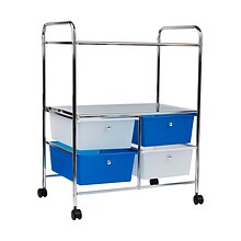 Mind Reader 2-Shelf 4-Drawer Mobile Utility Cart with Wheels, Metal, Multi (2SHROLL-ASST)