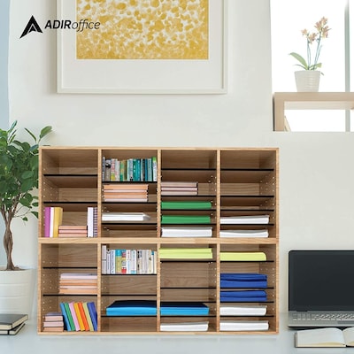 AdirOffice 500 24-Compartment Literature Organizers, 39.3" x 11.8", Medium Oak (500-24-MEO-2PK)