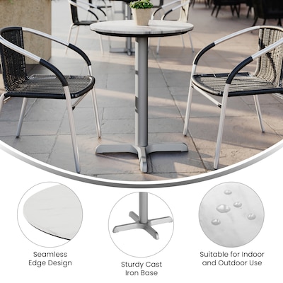 Flash Furniture Acadia 24" Round Wooden Dining Table with X-Base, White Faux Marble/Silver Base (STRD24WMAT2222S)