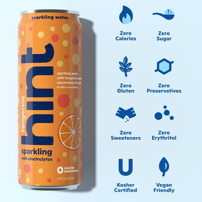 Hint Tangerine Sparkling Water with Electrolytes, 12 fl. oz., 12 Cans/Carton (HINT-TANGCAN-E)