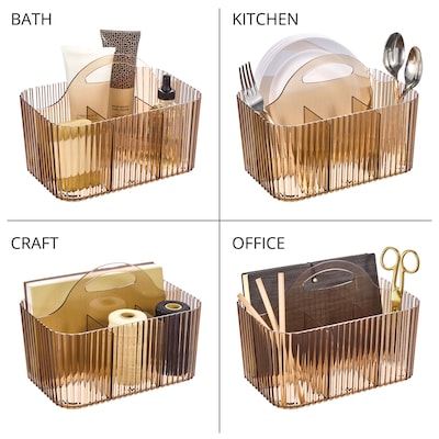 mDesign 4-Section Plastic Desktop Caddy Organizer with Handle, Plastic, Sand (26053)