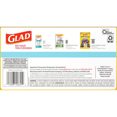 Glad ForceFlex MaxStrength 13 Gallon Drawstring Kitchen Trash Bag, Fresh Scent, Gray, 45 Total Bags (22645)