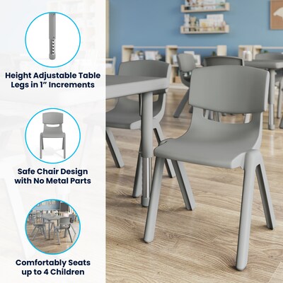 Flash Furniture Emmy Square Activity Table Set, 24" x 24", Height Adjustable, Soft Gray (YCX232SQRTBSGYE)