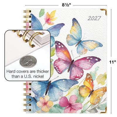 2027 Excello Brands Fashion Planner 8.5" x 11" Calendar Year Weekly & Monthly, Hardcover, Watercolor Butterflies