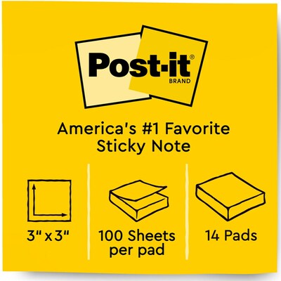 Post-it Notes, 3" x 3", Poptimistic Collection, 100 Sheet/Pad, 14 Pads/Pack (65414AN)