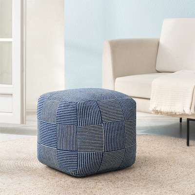 Anji Mountain Branford Ivory Sailor Blue Fabric Square Pouf Ottoman (AMBPF109-1818)
