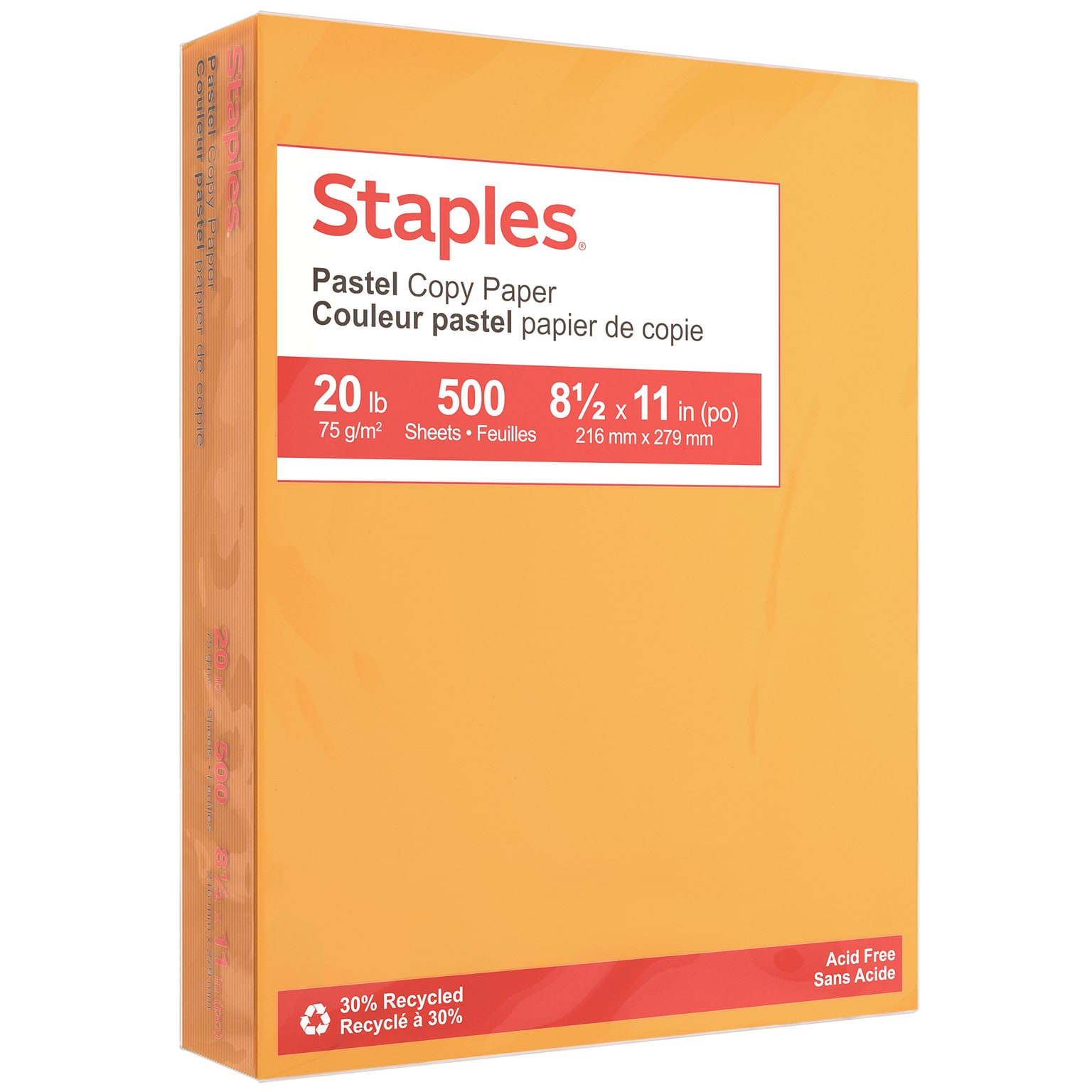Staples Pastel 30% Recycled Color Copy Paper, 20 lbs., 8.5 x 11, Goldenrod, 500/Ream (14788)