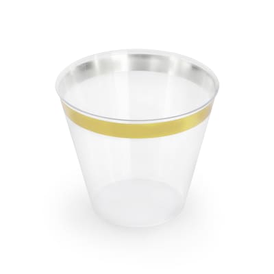 Elama Round Plastic Dinnerware Set, White/Gold, 600 Pieces (935124342M)