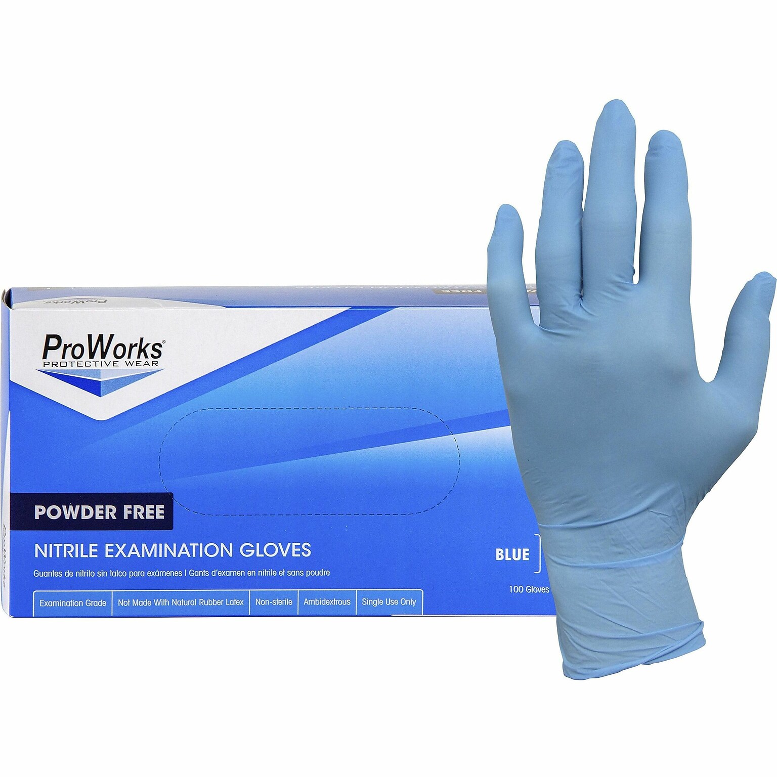 ProWorks NPF Nitrile Powder Free Exam Gloves, XL, Blue, 100/Box, 10 Boxes/Carton (HOSGLN106FX)