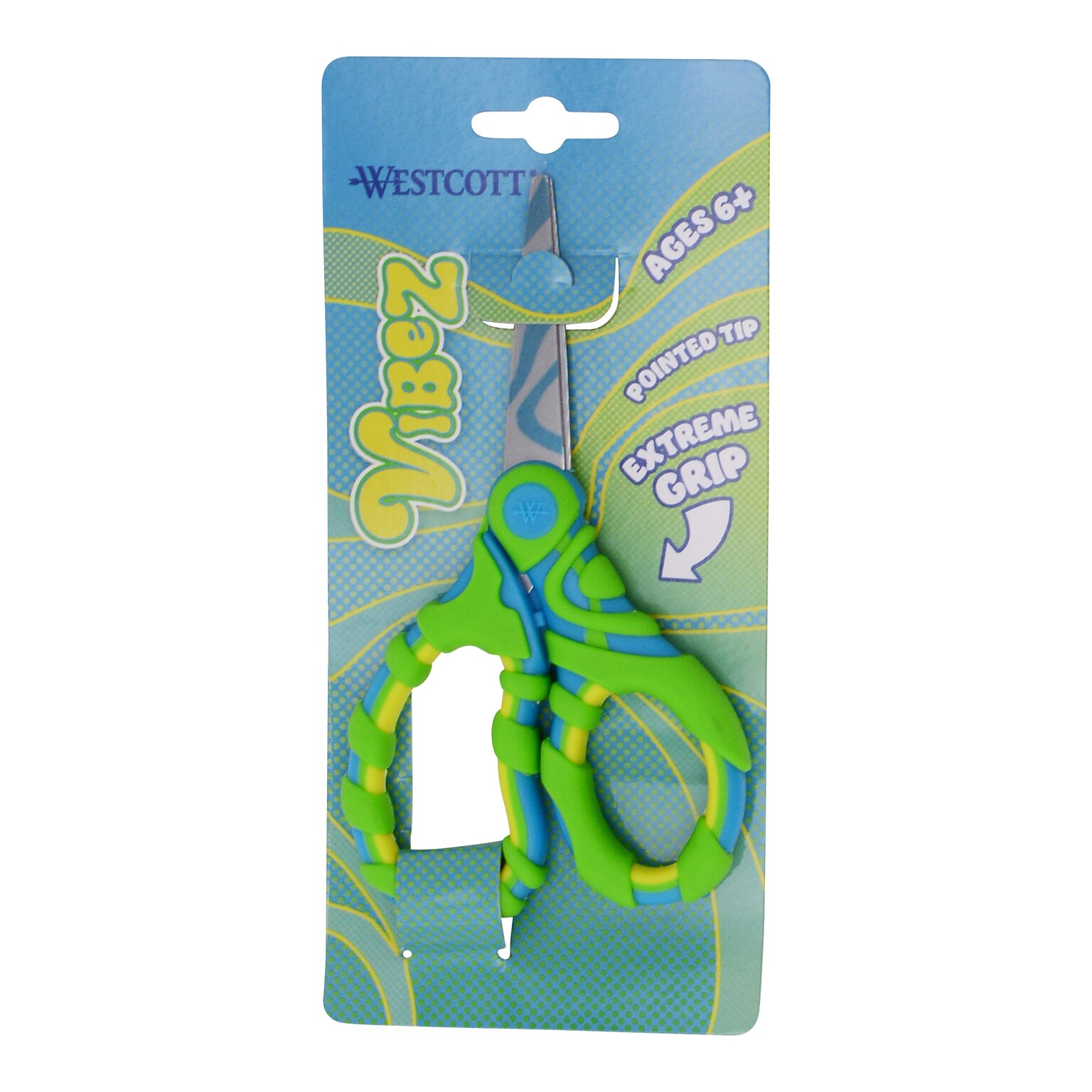 Westcott Vibez 5 Stainless Steel Kids Scissors, Pointed Tip, Blue/Green (00858)