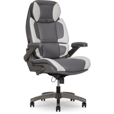 Sharper Image S-950 Heated Ergonomic Faux Leather Swivel Executive Massage Chair, Gray/White (52755M-GRYWHT)