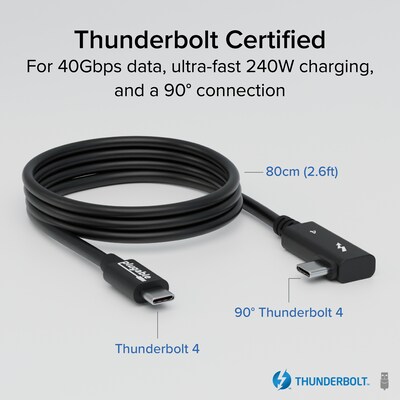 Plugable Thunderbolt 4 240W EPR Cable with Right Angle Connector, Black (TBT4-240W-80CMR)