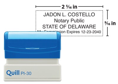 Custom Quill Brand 2000 Plus® PI 30 Pre-inked Notary Stamp, 9/16 x 2-5/16