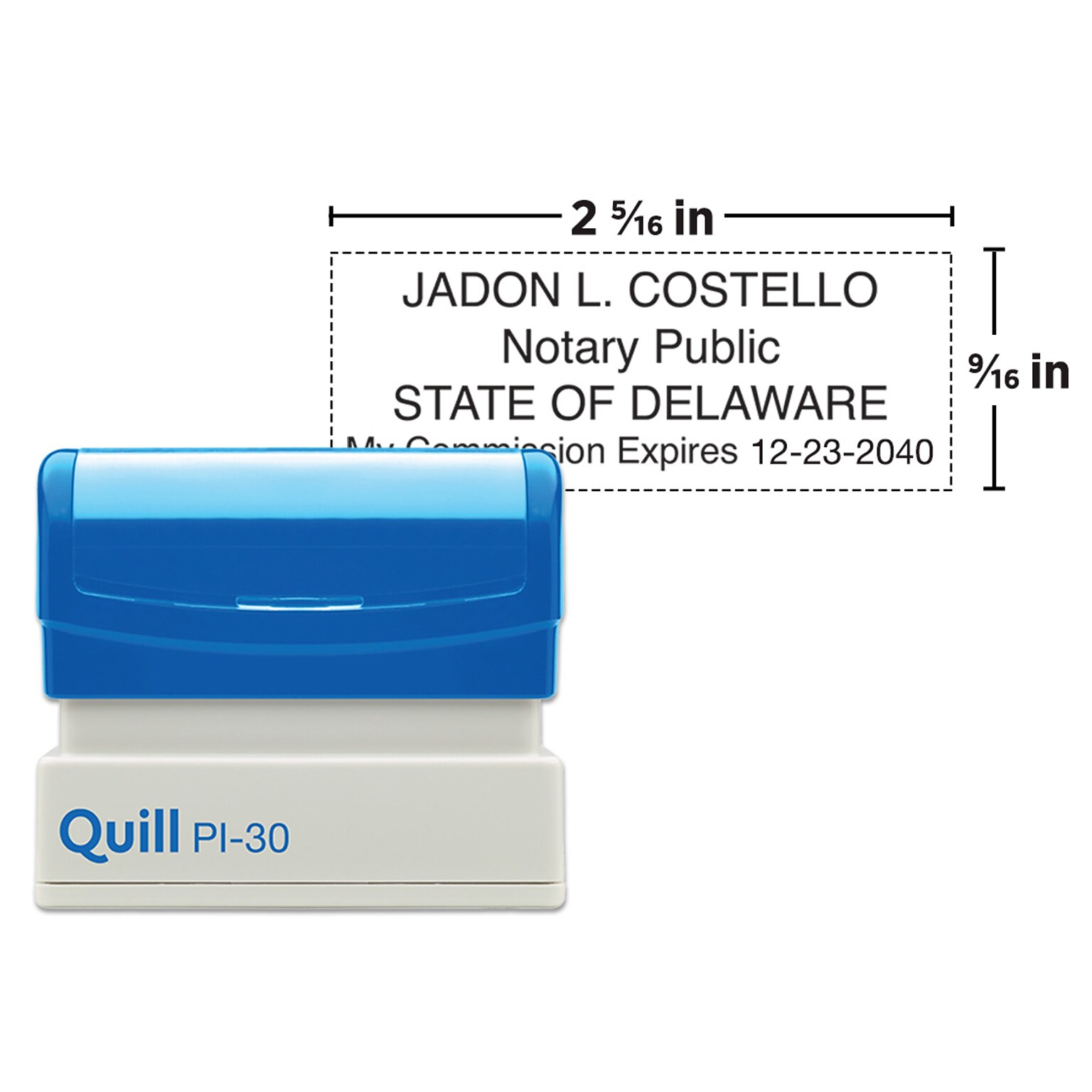 Custom Quill Brand 2000 Plus® PI 30 Pre-inked Notary Stamp, 9/16 x 2-5/16