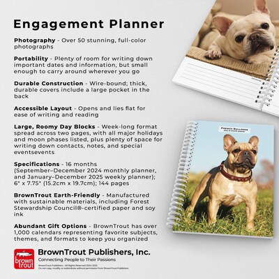 2025 BrownTrout French Bulldogs 6" x 7.75" Weekly Engagement Planner, Paper Cover, Multicolored (9781975483159)