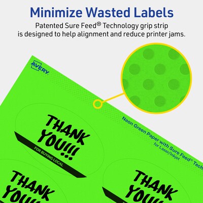 Avery Laser/Inkjet Multipurpose Oval Labels, 2" x 3-1/3", Neon Green, 320/Pack (94056)