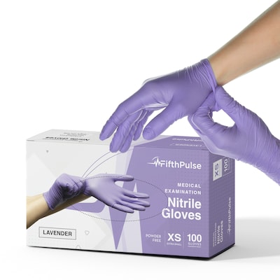FifthPulse Powder Free Nitrile Gloves, Latex Free, X-Small, Lilac, 100/Box (FMN100295)