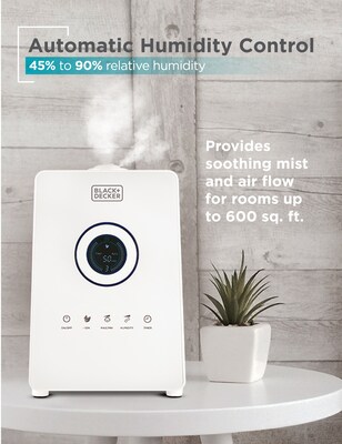 Black & Decker Ultrasonic Cool Mist Tabletop Humidifier, 1.45-Gallon, For Rooms up to 600 sq. ft., White (BUHD055)