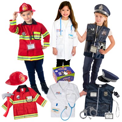 Bintiva Dress Up/Drama Play Hero Trunk Set, Fireman/Police/Doctor, 13 Pieces/Set (BNVBT022)