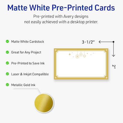 Avery Gold-Metallic Ornaments Matte Blank Card, White, 80/Pack (S00-FHC)
