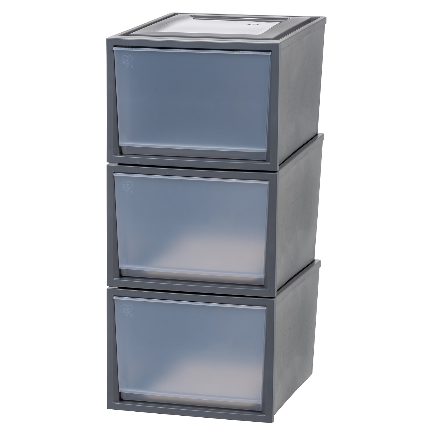 Iris Stackable Plastic Storage Bin With Drawer, Gray, 3/Pack (500112)