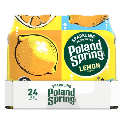 Poland Spring Sparkling Water, Lively Lemon, 16.9 oz. Bottles, 24/Carton (12349569/100965)