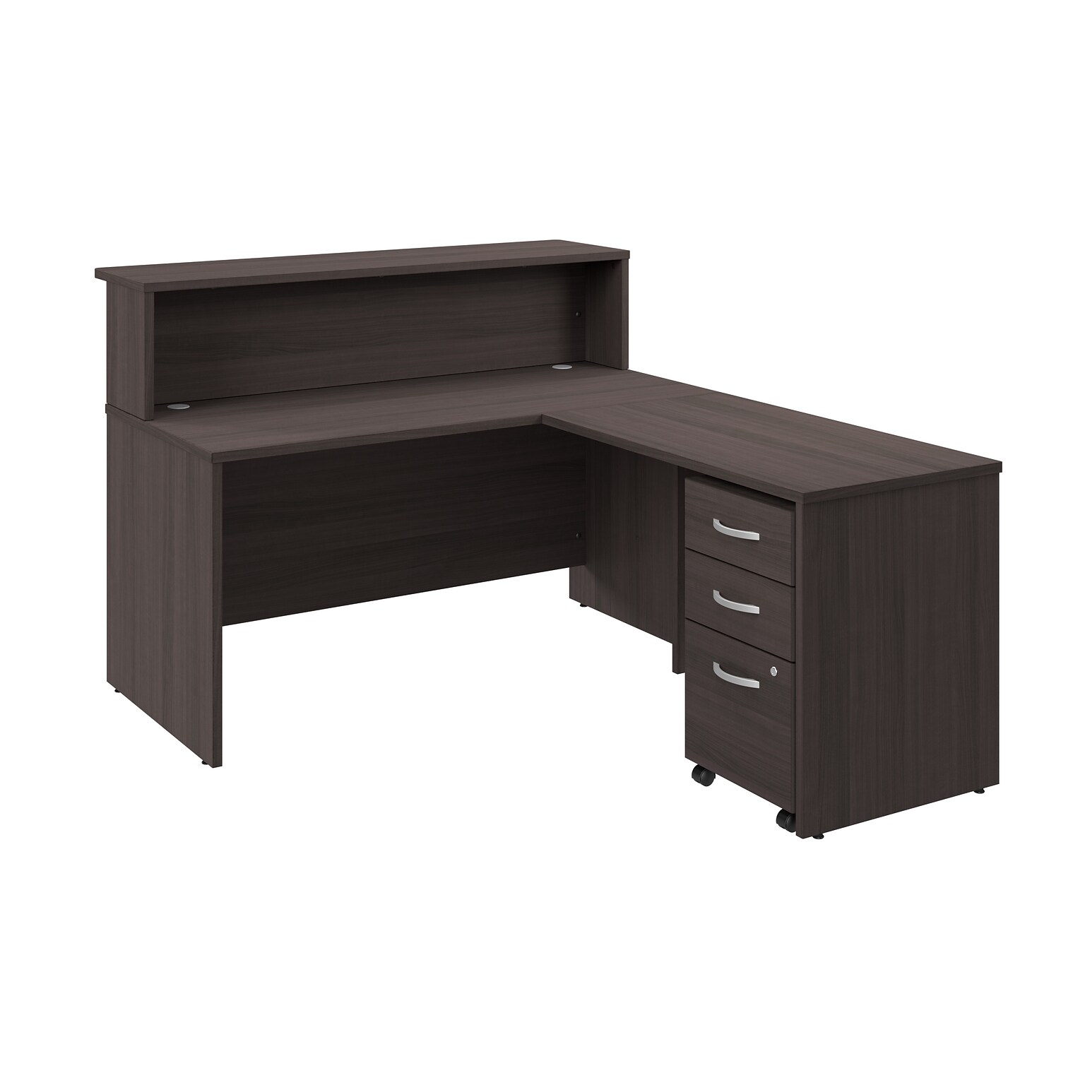 Bush Business Furniture Arrive 60W L Shaped Reception Desk with Shelf and Mobile File Cabinet, Storm Gray (ARV004SG)