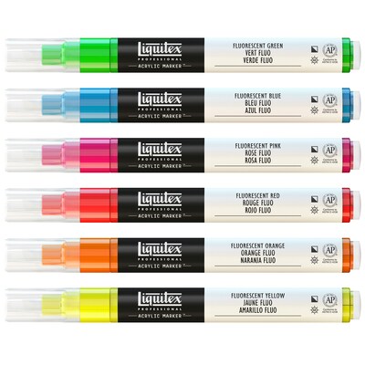 Liquitex Professional Acrylic Paint Marker, Fine Nib, 2 mm, Fluorescent Colors, 6/Pack (LIQ4690006)