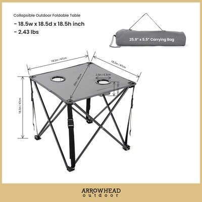 Arrowhead Outdoor Folding Camping Table with Carry Bag, Gray (TSRTKKS0230U)