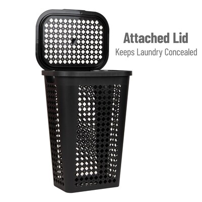 Mind Reader Slim Tapered Hamper with Lid, Plastic, Black (SWHAMP50-BLK)