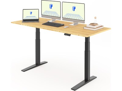 FlexiSpot E7 Pro 72"W Electric Adjustable Standing Desk, Bamboo/Black (E7BPRO7230-LBZB)