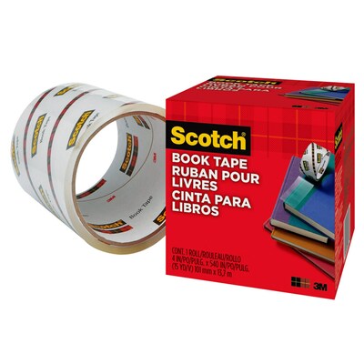 Scotch Book Transparent Clear Tape, 4" x 15 yds., 3" Core, Transparent (8454)