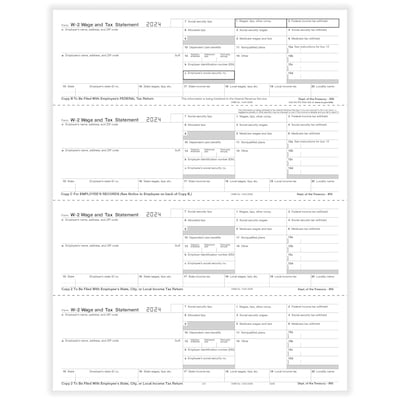 ComplyRight 2024 W-2 Tax Form, 4-Part, 4-Up, Employee Copy, 50/Pack (520650)
