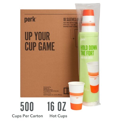 Perk™ Paper Hot Cup, 16 Oz., White/Orange, 500/Carton (PK54368CT)