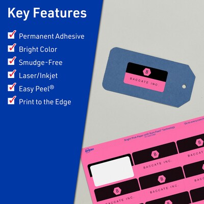 Avery Laser/Inkjet Rectangle Multipurpose Labels, 1.25" x 3.75", Bright Pink, 480/Pack (94228)