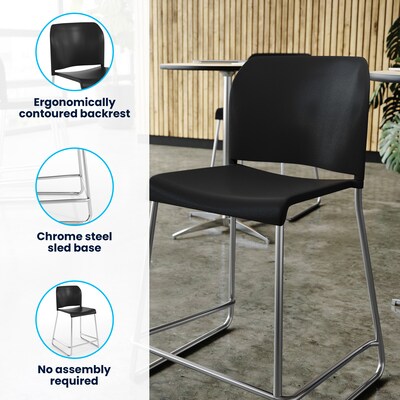 Flash Furniture Hercules Kenai Classic Plastic Stacking Full Back Counter Stools, Black, 3-Pieces (3RUT239AHCSBKCR)