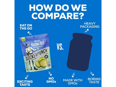 SuckerPunch Gluten Free Classic Dill Pickle Snack Packs, 3.4 oz., 12 Packs/Carton (SPPBD-6716)