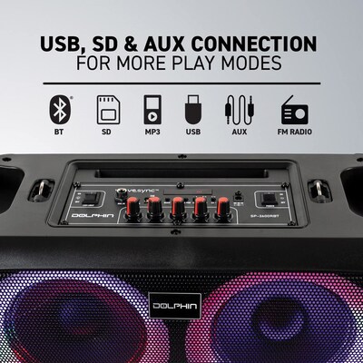 Dolphin Audio Bluetooth Portable Party Speaker with Lights, Black (SP-2600RBT)
