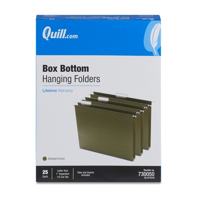 Quill Brand® Reinforced 5-Tab Box Bottom Hanging File Folders, 1" Expansion, Letter Size, Dark Green, 25/Box (730050)