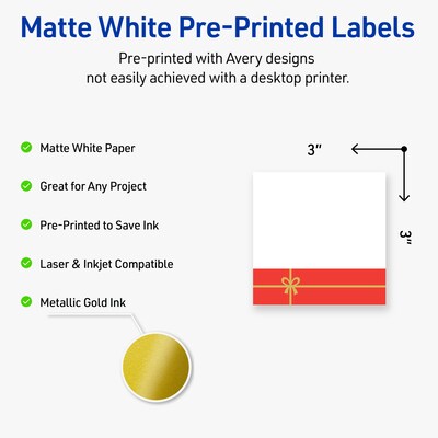 Avery Square Multipurpose Labels, 3 x 3, White, 60/Pack (19479370561)