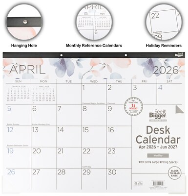 2026-2027 PlanAhead See It Bigger 22" x 17" Academic Monthly Desk Pad Calendar, Floral (90128)