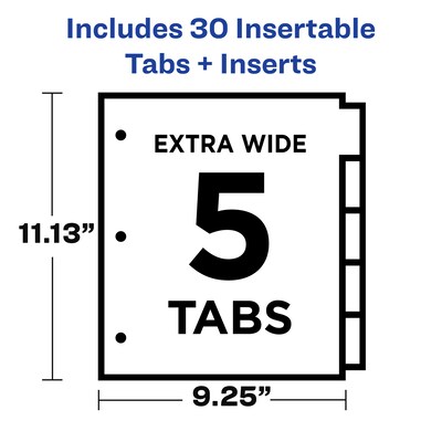 Avery Big Tab Extra-Wide Insertable Paper Dividers, 5 Tabs, Clear (11221)