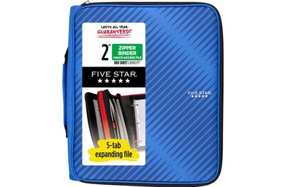 Five Star 2" 3-Ring Zipper Binders, Blue (72534)