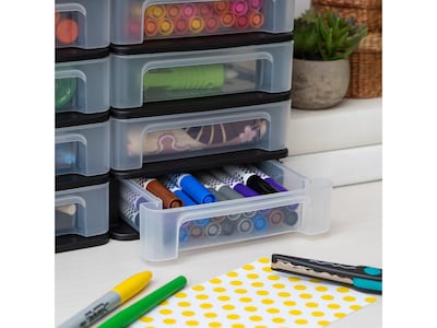 Iris Stackable 4-Drawer Storage, Plastic, Black/Translucent White, 2/Pack (586015)